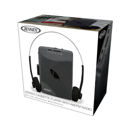 Jensen SCR-75-HP Classic Personal Cassette Player with AM FM Radio, Black