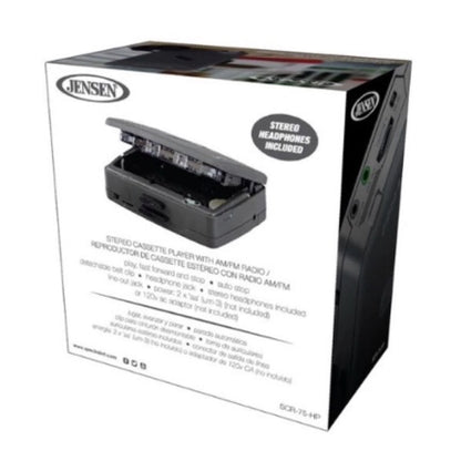 Jensen SCR-75-HP Classic Personal Cassette Player with AM FM Radio, Black