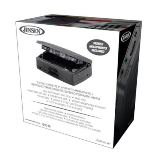 Jensen SCR-75-HP Classic Personal Cassette Player with AM FM Radio, Black