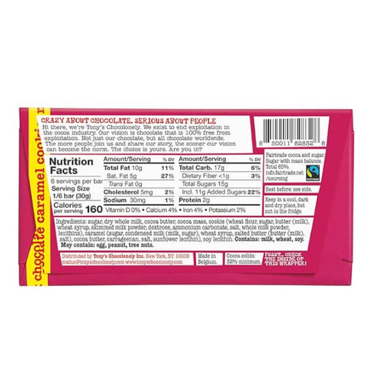 Tony's Chocolonely Milk Chocolate Caramel Cookie  Bar, 6.35 oz