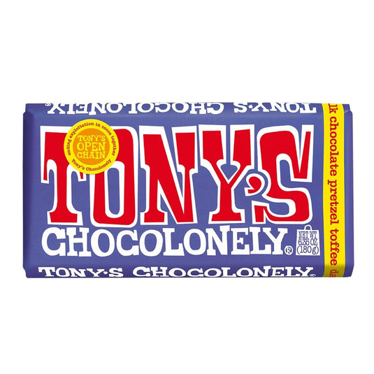 Tony's Chocolonely 42% Dark Milk Chocolate Bar with Pretzel and Toffee, 6.35 oz