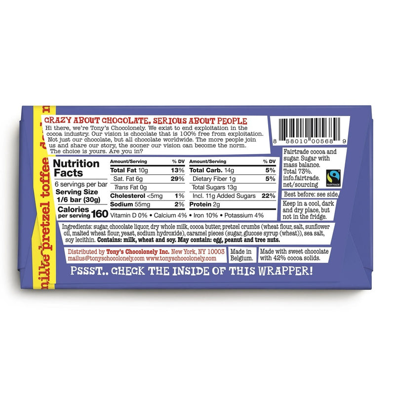 Load image into Gallery viewer, Tony's Chocolonely 42% Dark Milk Chocolate Bar with Pretzel and Toffee, 6.35 oz
