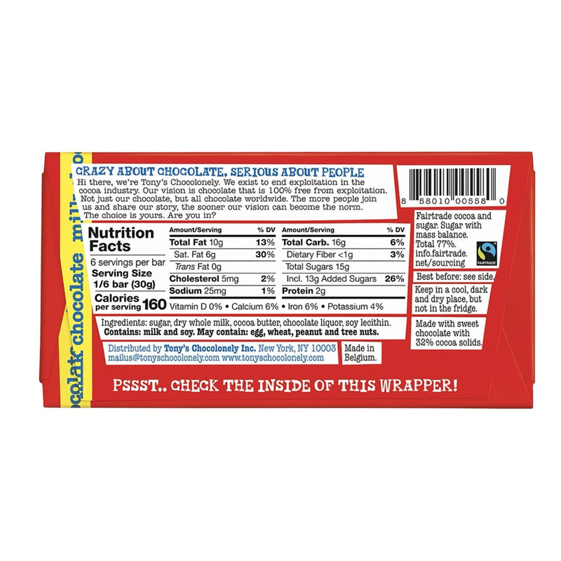 Load image into Gallery viewer, Tony's Chocolonely 32% Milk Chocolate Bar, 6.35 oz
