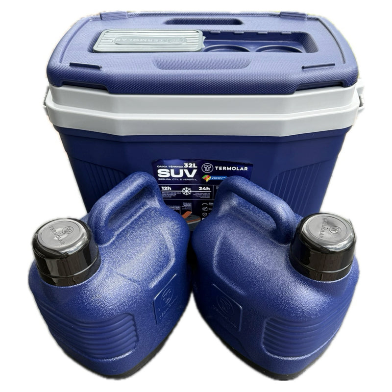 Load image into Gallery viewer, Termolar 3-Piece Hard-Sided Cooler Set with Two 1.3-Gallon Insulated Beverage Jugs, Nesting Storage, Blue

