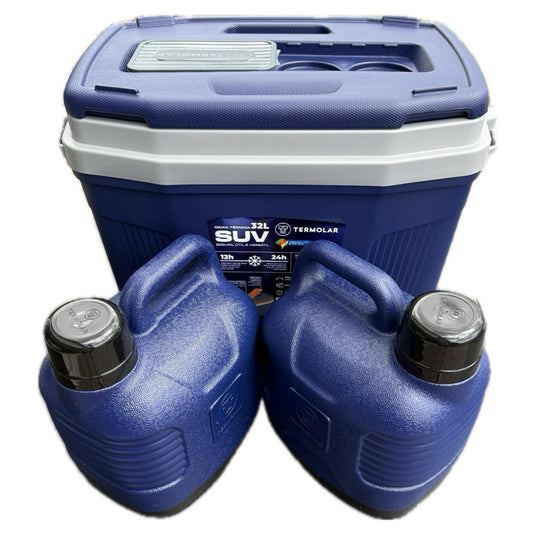 Termolar 3-Piece Hard-Sided Cooler Set with Two 1.3-Gallon Insulated Beverage Jugs, Nesting Storage, Blue