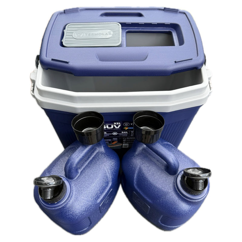 Load image into Gallery viewer, Termolar 3-Piece Hard-Sided Cooler Set with Two 1.3-Gallon Insulated Beverage Jugs, Nesting Storage, Blue
