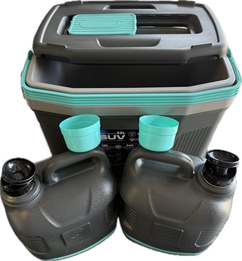 Load image into Gallery viewer, Termolar 3-Piece Hard-Sided Cooler Set with Two 1.3-Gallon Insulated Beverage Jugs, Nesting Storage, Gray
