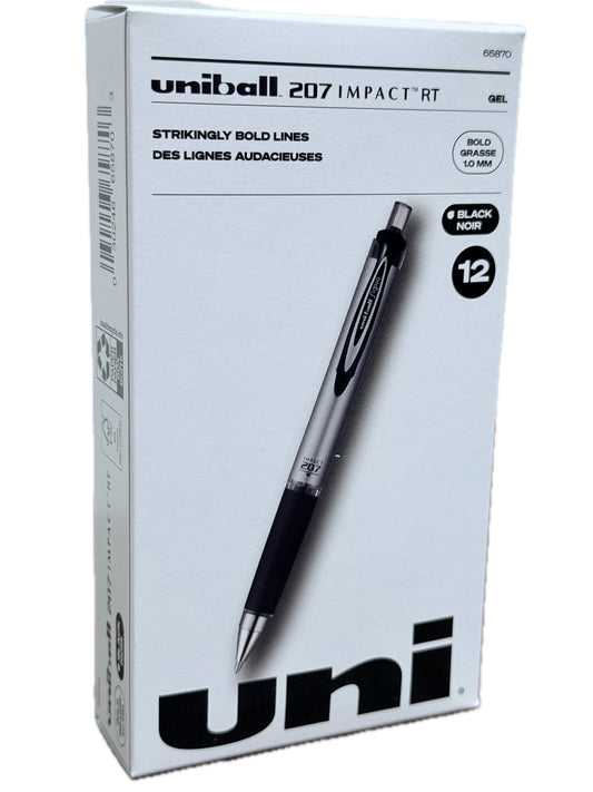 Uniball 207 Impact RT Gel Pens, Bold, 1.0 mm, Black Noir Ink